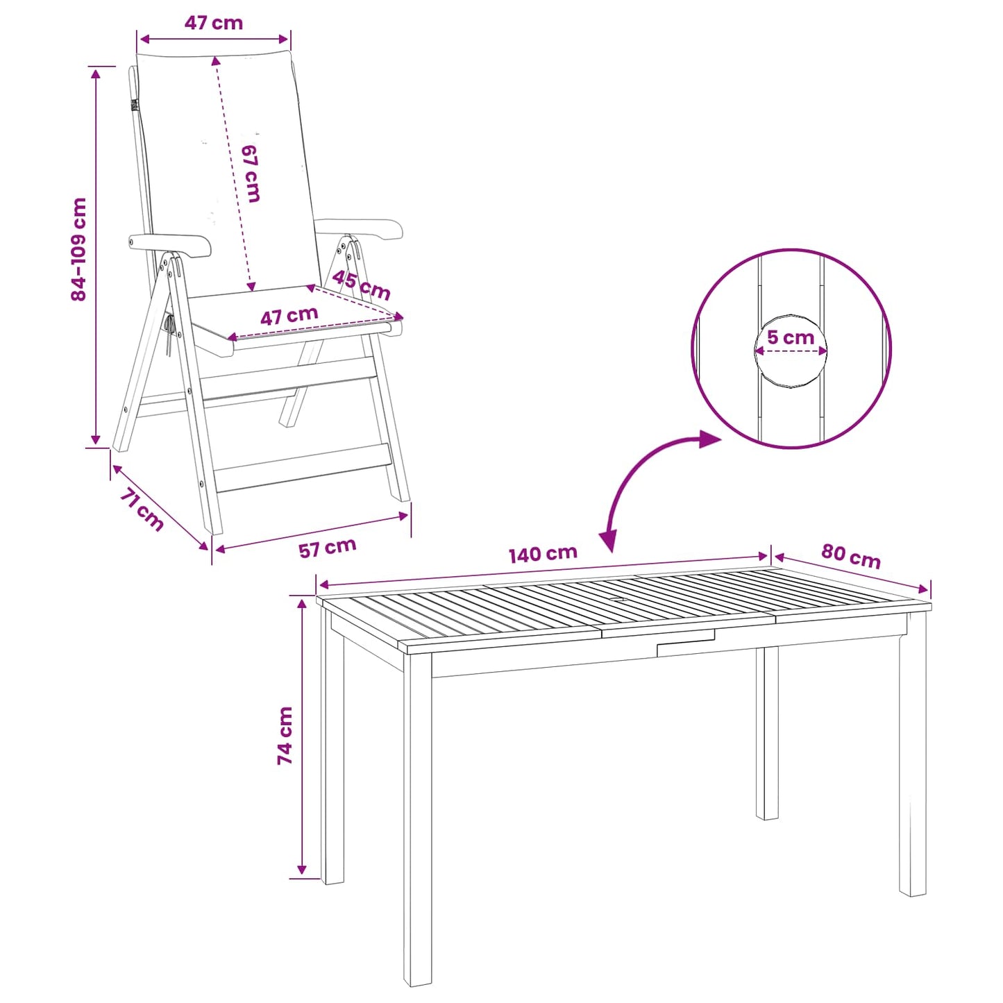 vidaXL 5-Piece Garden Dining Set Φυσικό Στερεό Ξύλο Ακακίας
