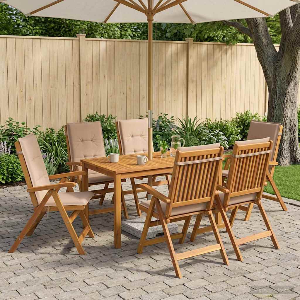 vidaXL 7-Piece Garden Dining Set Φυσικό Στερεό Ξύλο Ακακίας