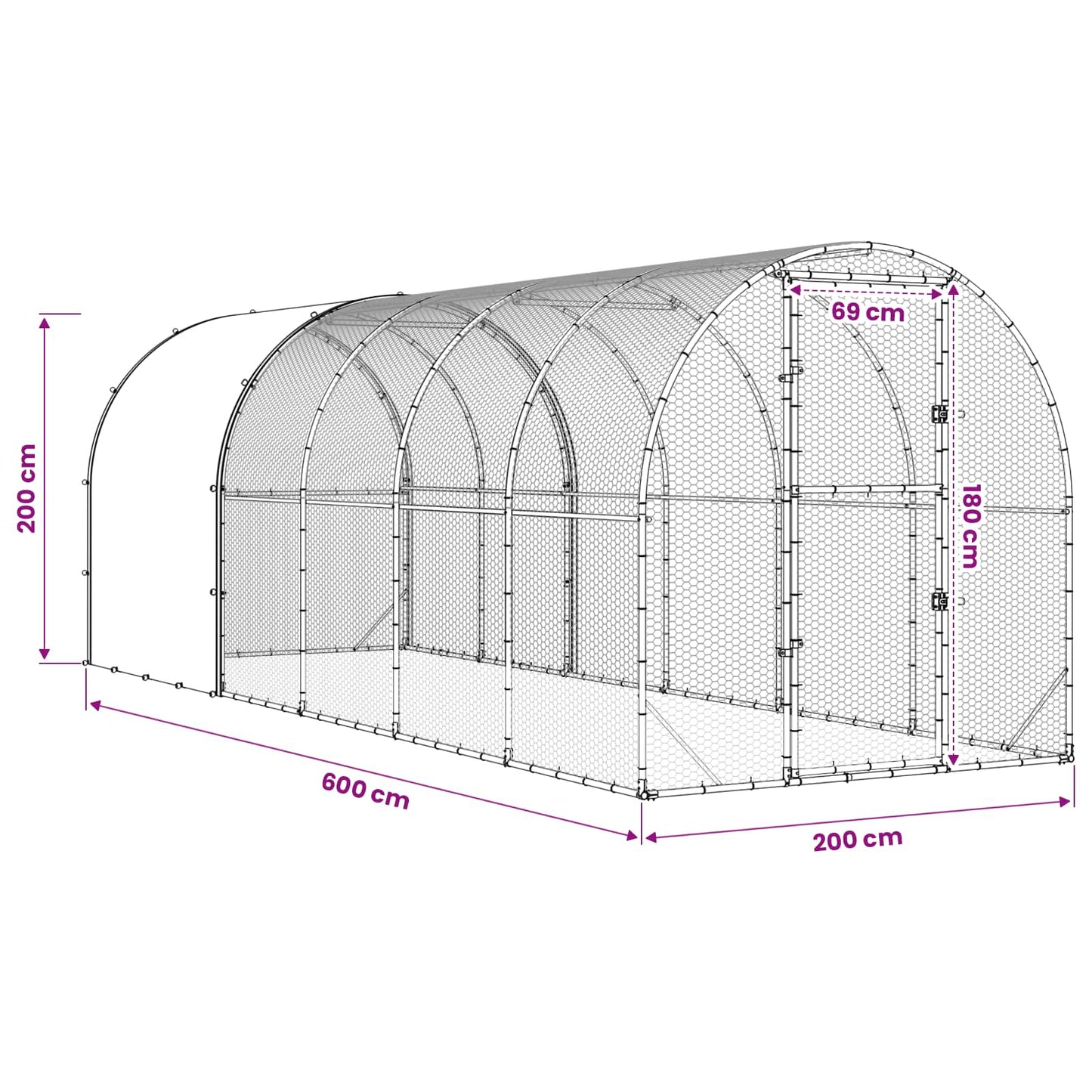 vidaXL Κοτέτσι Ασημί 600 x 200 x 200 εκ. Γαλβανισμένος Χάλυβας