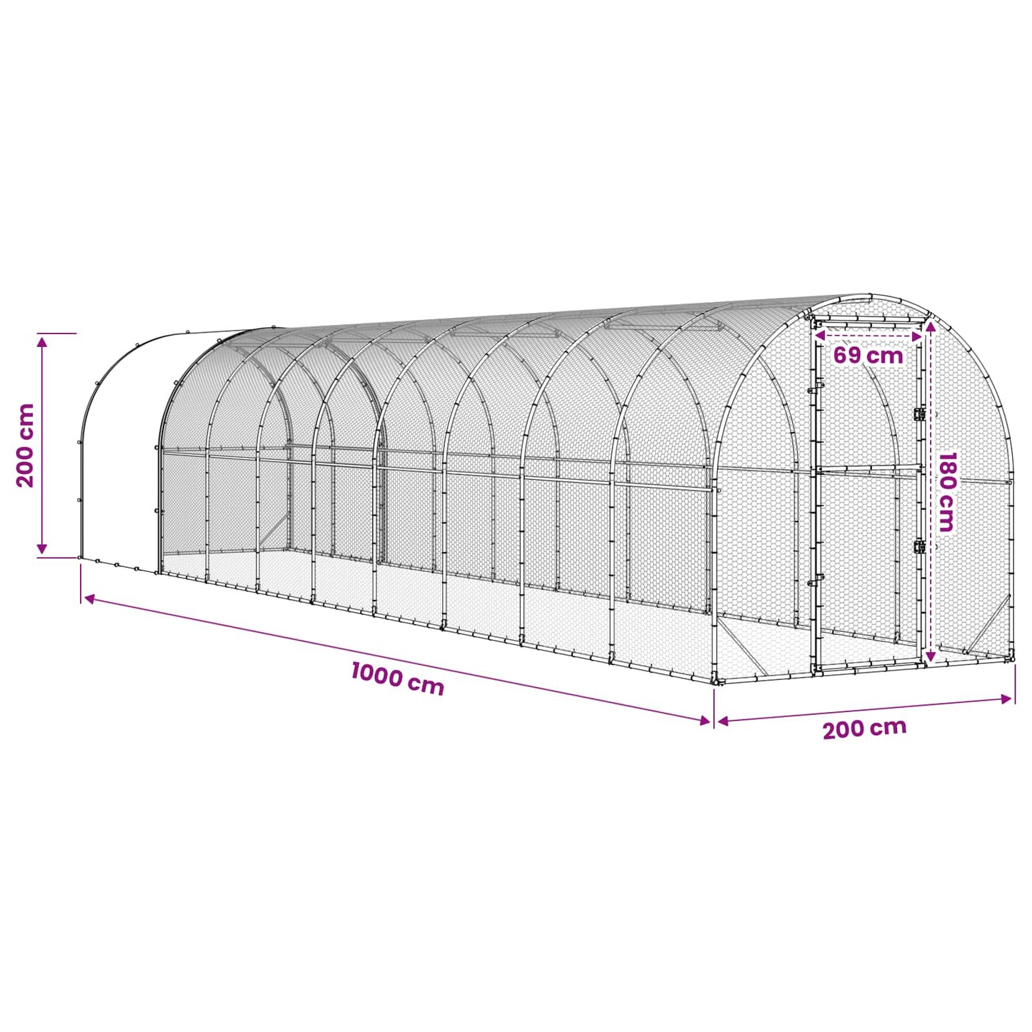 vidaXL Κοτέτσι Ασημί 1000 x 200 x 200 εκ. Γαλβανισμένος Χάλυβας