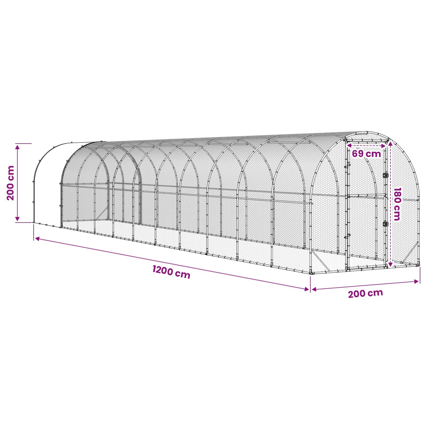 vidaXL Κοτέτσι Ασημί 1200 x 200 x 200 εκ. Γαλβανισμένος Χάλυβας