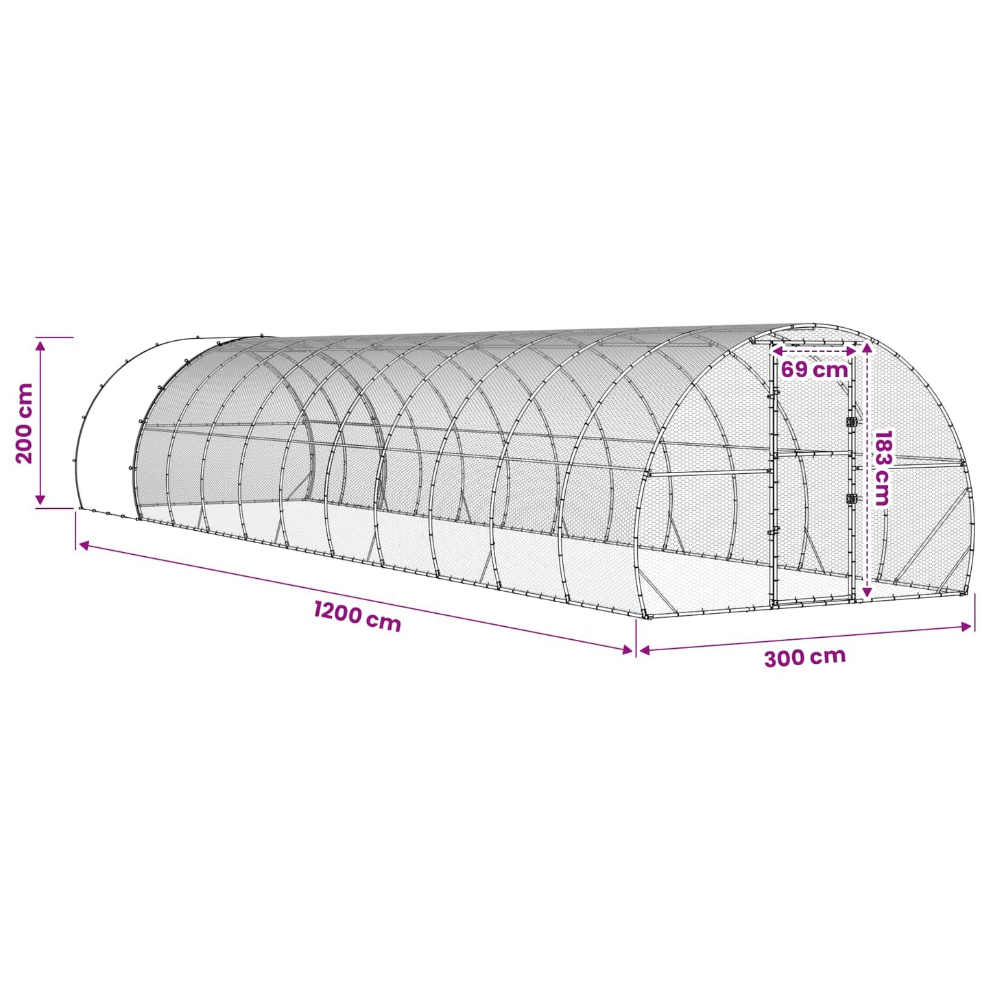 vidaXL Κοτέτσι Ασημί 1200 x 300 x 200 cm Γαλβανισμένος Χάλυβας