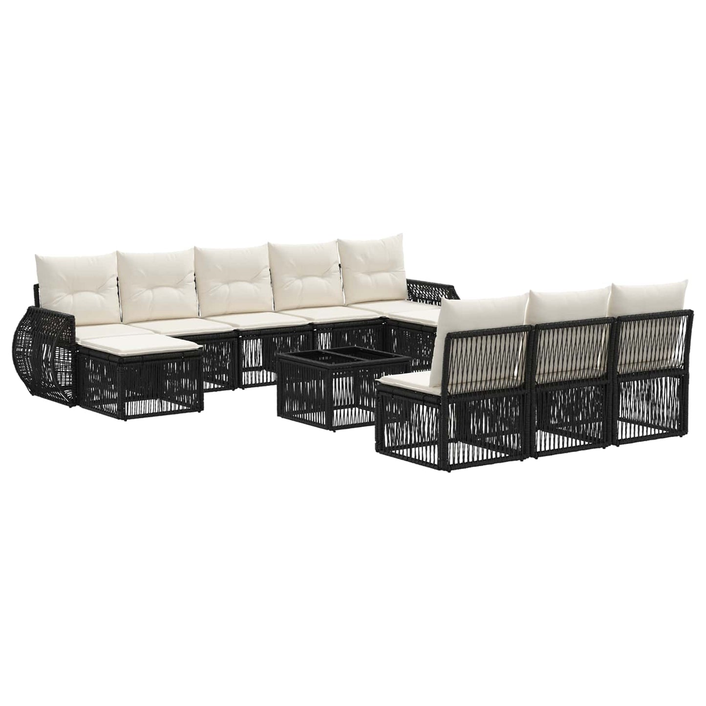 vidaXL Σετ Καναπέ Κήπου 11 pcs Μαύρο και Κρεμ Λευκό συνθετικό ρατάν