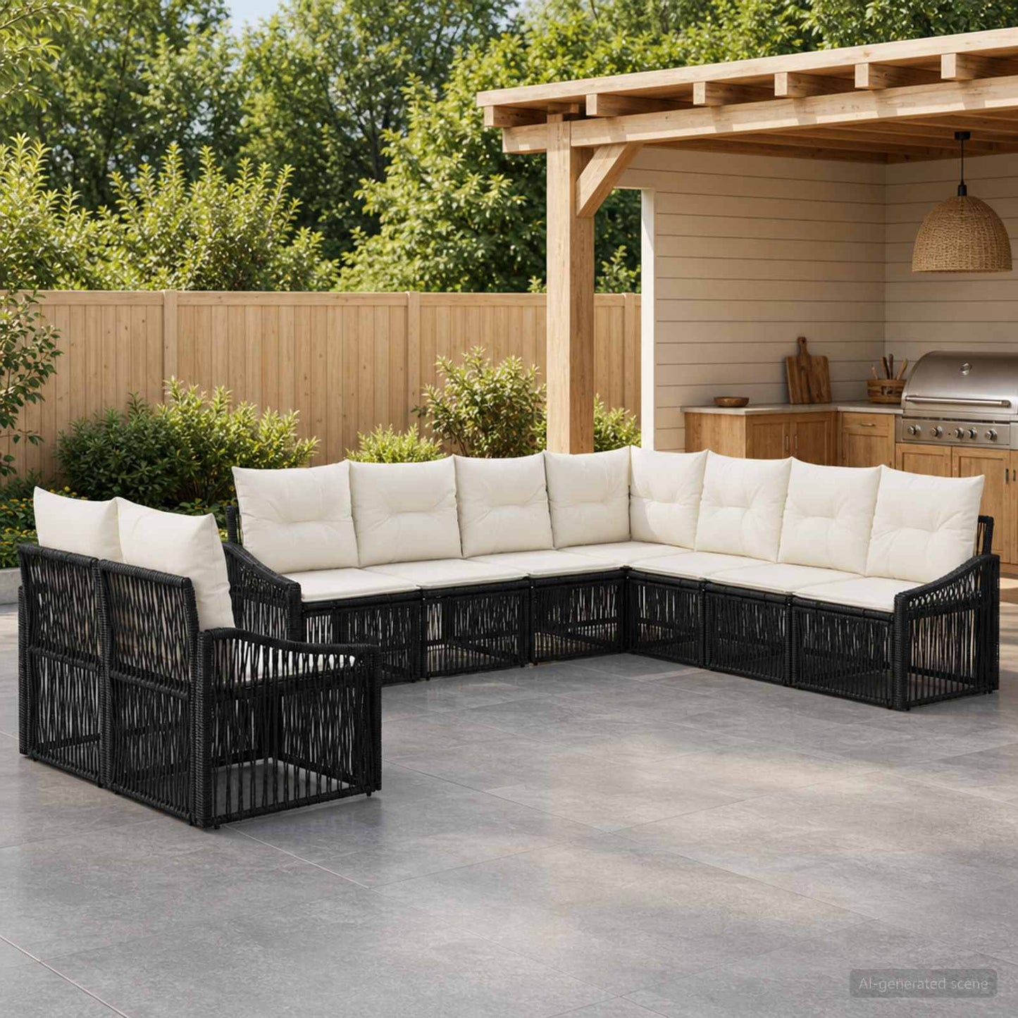 vidaXL Σετ Καναπέ Κήπου 9 τμχ. Μαύρο συνθετικό ρατάν