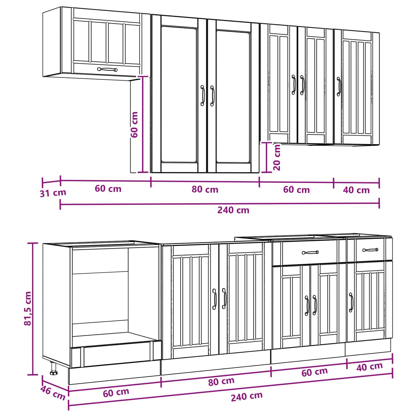 vidaXL Μονάδα κουζίνας LUCCA 8 pcs Μαύρο Επεξεργασμένο Ξύλο