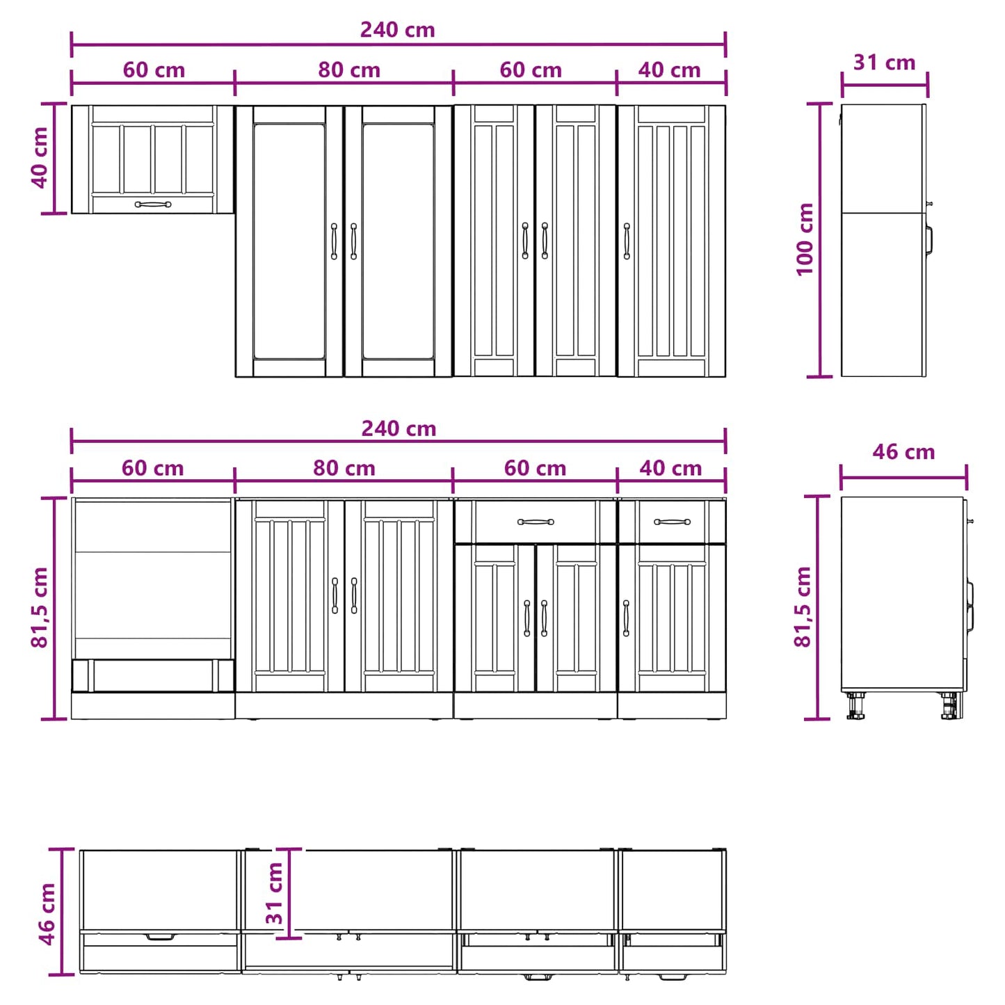 vidaXL Μονάδα κουζίνας LUCCA 8 pcs Γυαλιστερό Λευκό Επεξεργασμένο Ξύλο