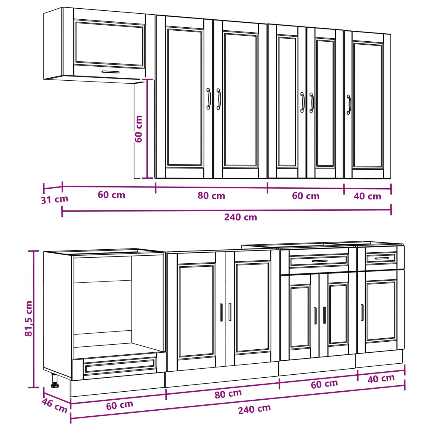 vidaXL Μονάδα κουζίνας PORTO 8 pcs Γυαλιστερό Λευκό Επεξεργασμένο Ξύλο