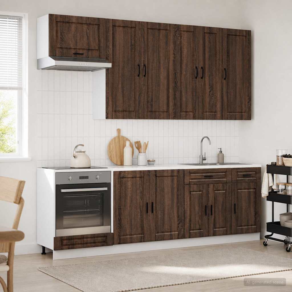 vidaXL Μονάδα κουζίνας PORTO 8 pcs Καφέ Ξύλο Δρυός Επεξεργασμένο Ξύλο