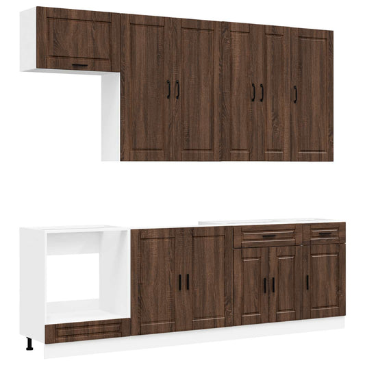 vidaXL Μονάδα κουζίνας PORTO 8 pcs Καφέ Ξύλο Δρυός Επεξεργασμένο Ξύλο