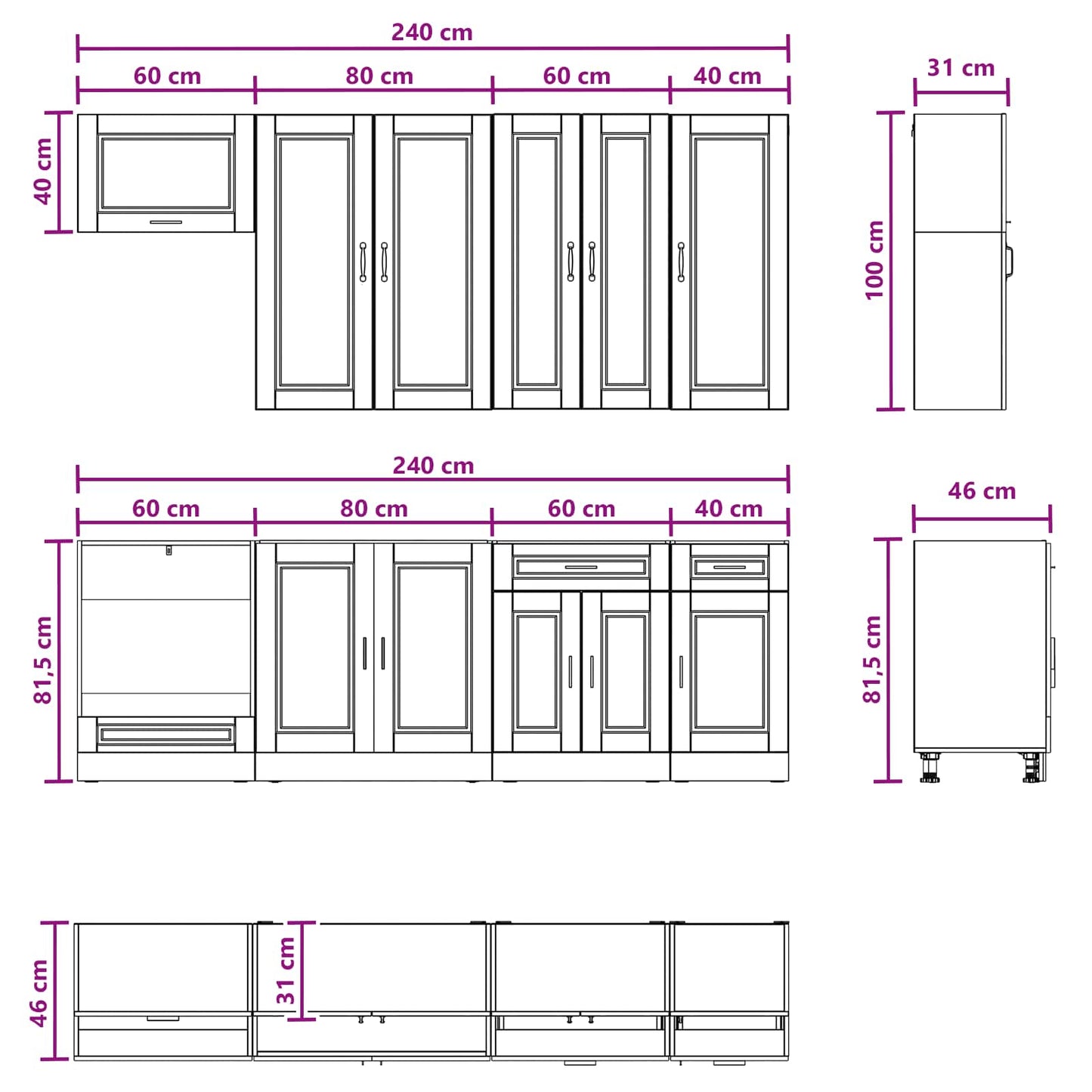 vidaXL Μονάδα κουζίνας PORTO 8 pcs Παλαιωμένο ξύλο Επεξεργασμένο Ξύλο