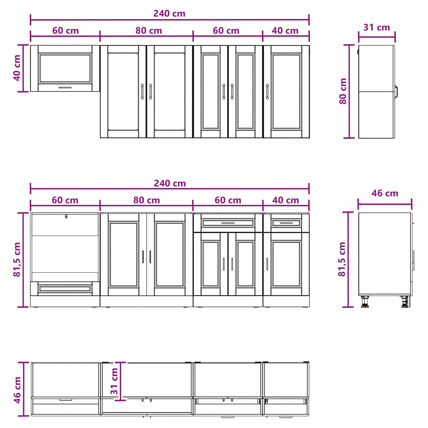vidaXL Σέτ Ντουλαπιών με συρτάρι 8 pcs Λευκό Επεξεργασμένο ξύλο