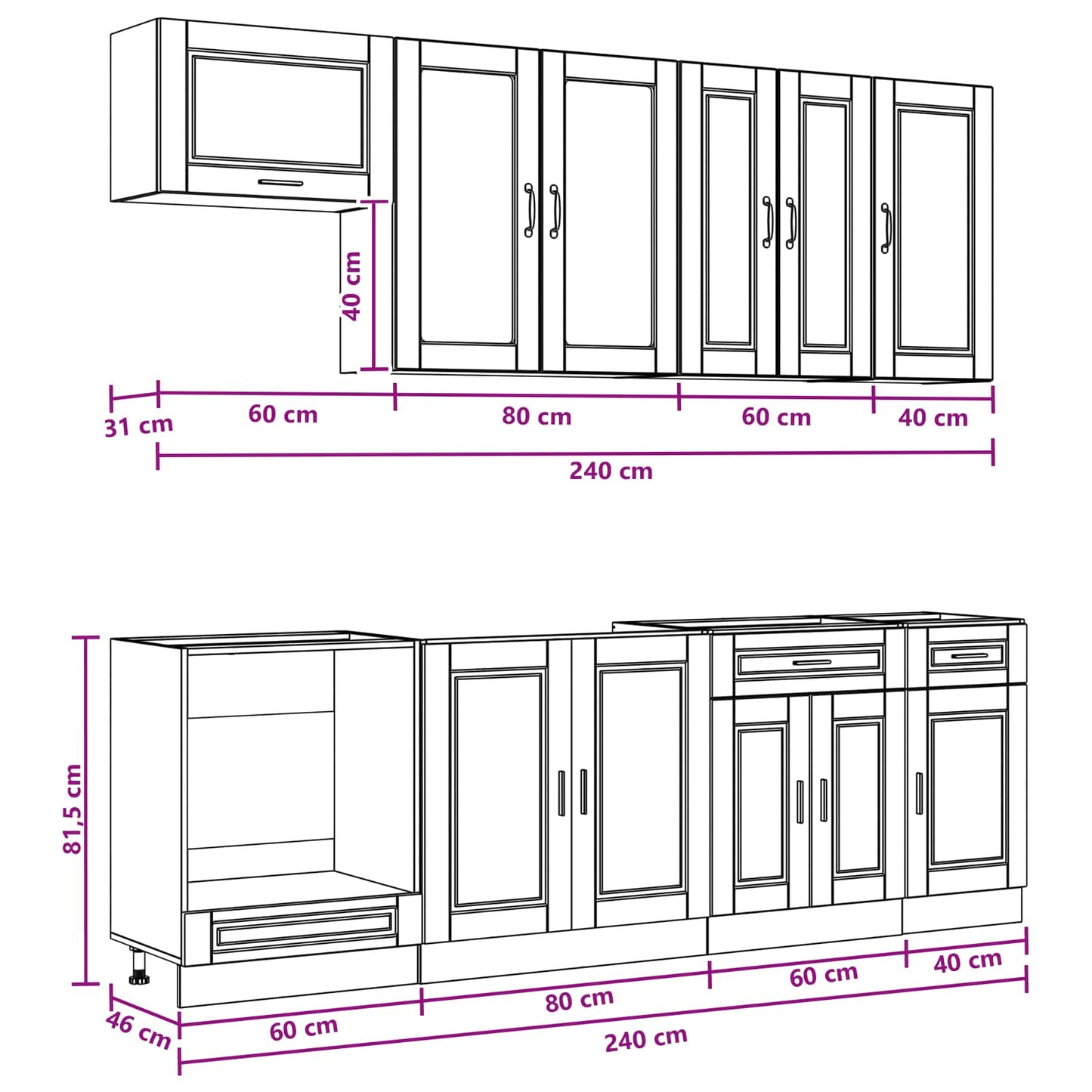 vidaXL Μονάδα κουζίνας PORTO 8 pcs Μαύρο Επεξεργασμένο Ξύλο