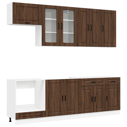 vidaXL Μονάδα κουζίνας PORTO 8 pcs Καφέ Ξύλο Δρυός Επεξεργασμένο Ξύλο