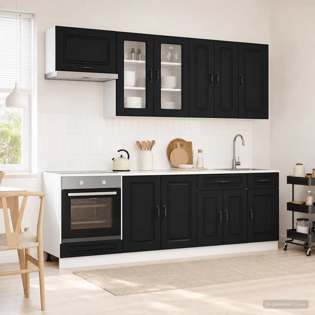 vidaXL Μονάδα κουζίνας KALMAR 8 pcs Μαύρο Επεξεργασμένο Ξύλο