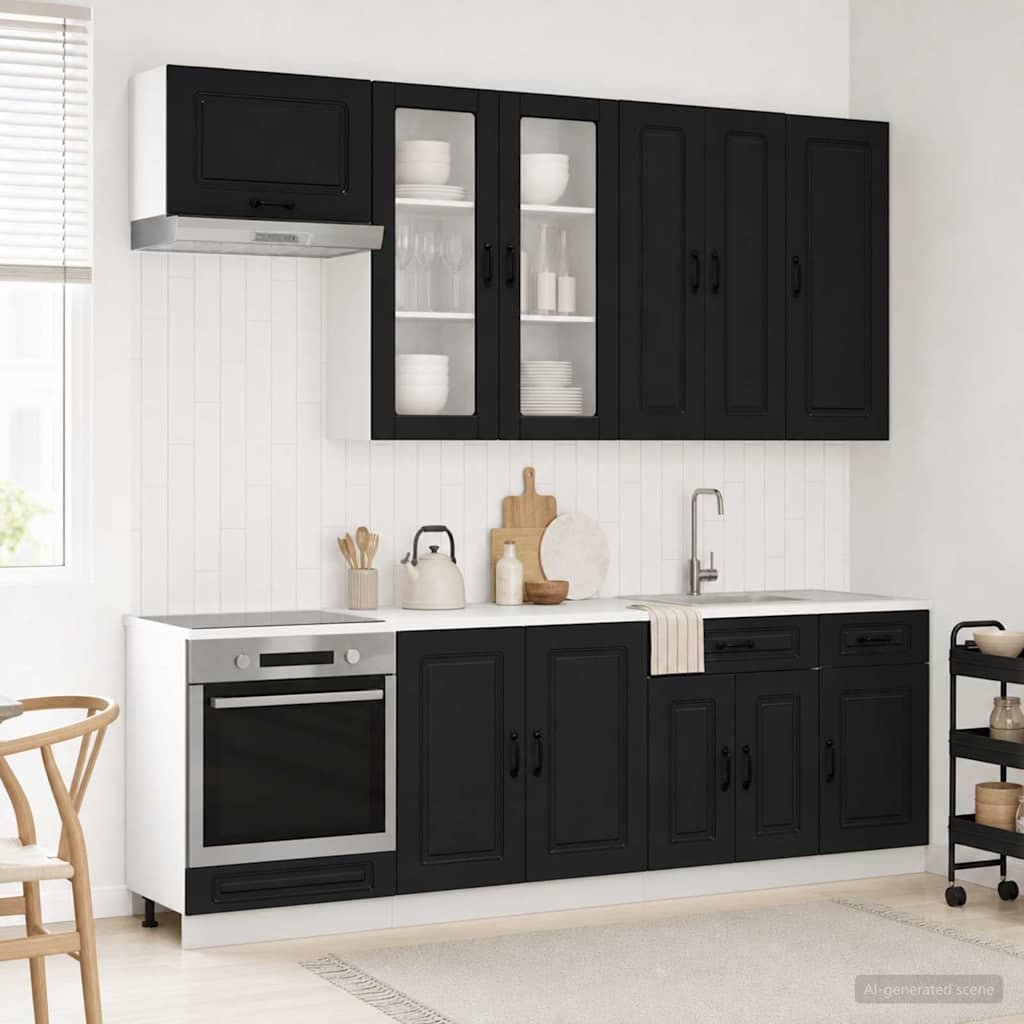 vidaXL Μονάδα κουζίνας KALMAR 8 pcs Μαύρο Επεξεργασμένο Ξύλο