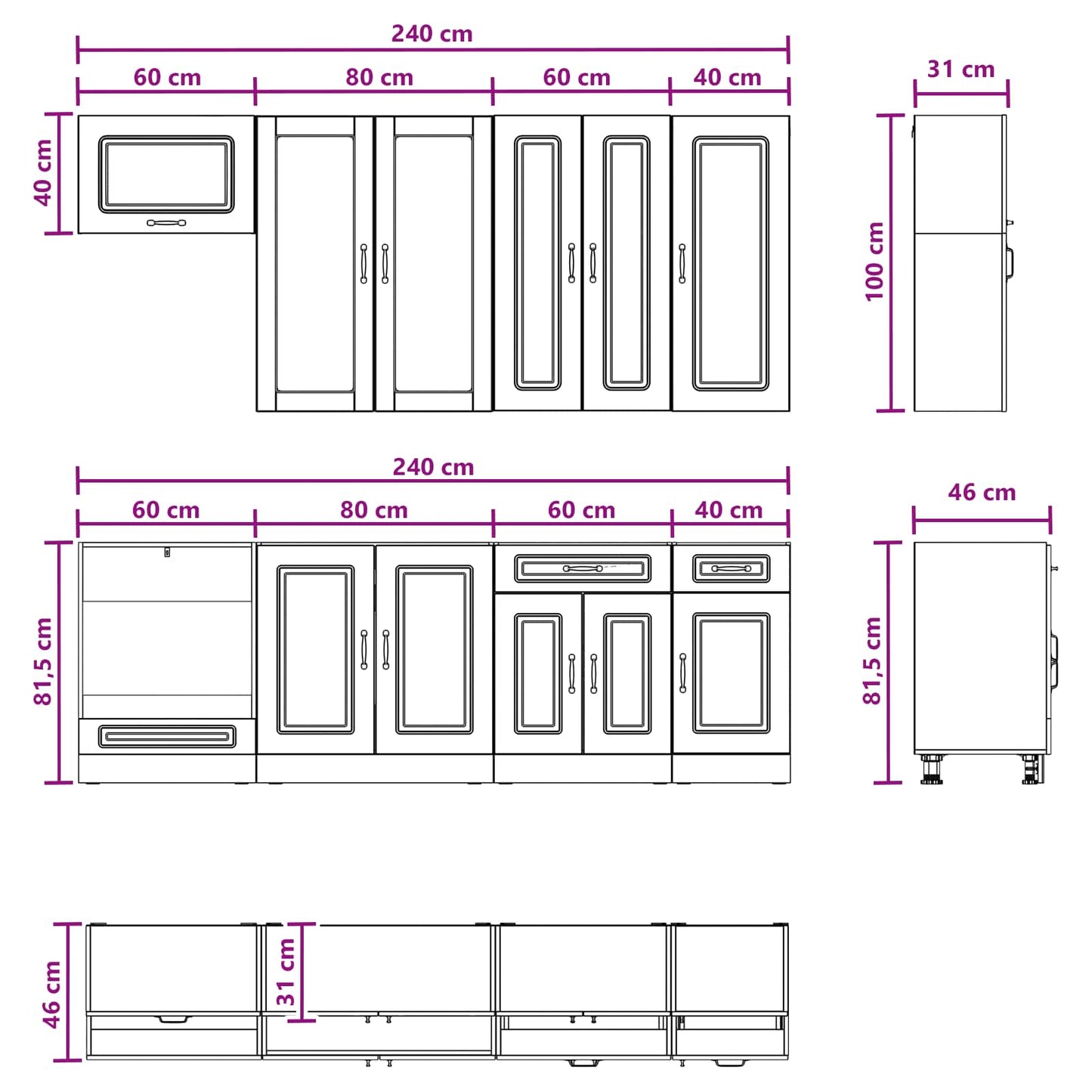 vidaXL Μονάδα κουζίνας KALMAR 8 pcs Γυαλιστερό Λευκό