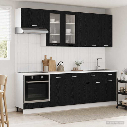 vidaXL Μονάδα κουζίνας LYON 8 pcs Μαύρη Δρυς Επεξεργασμένο Ξύλο