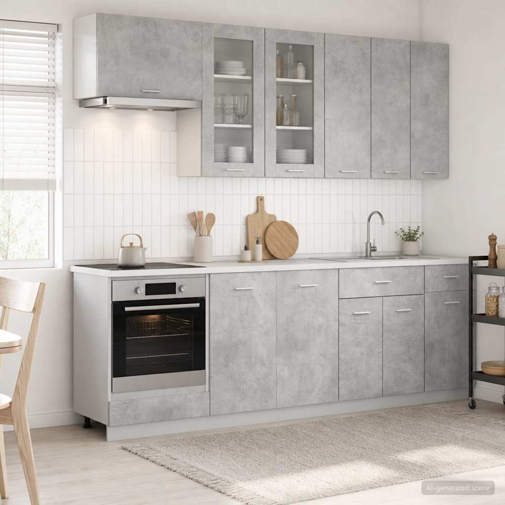 vidaXL Μονάδα κουζίνας LYON 8 pcs Γκρι Σκυροδέματος Επεξεργασμένο Ξύλο