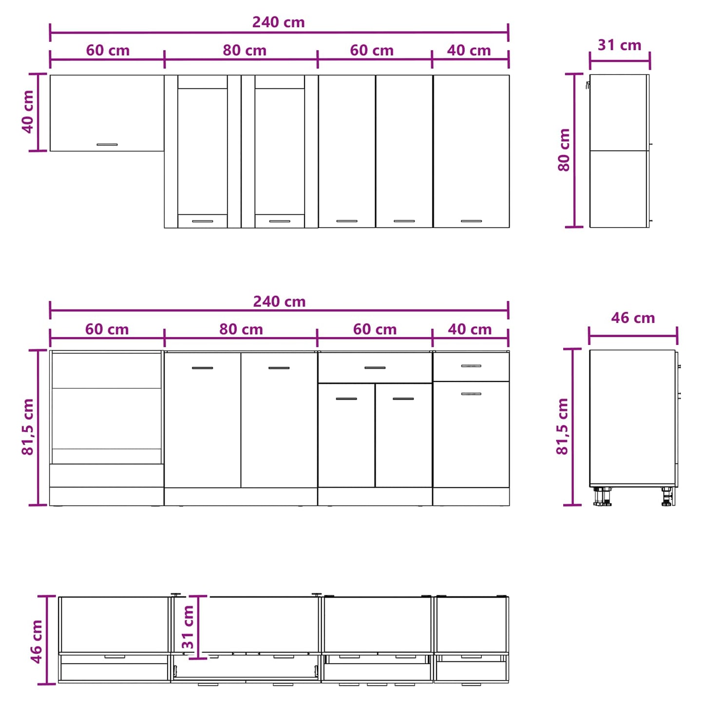 vidaXL Μονάδα κουζίνας LYON 8 pcs Γκρι Σκυροδέματος Επεξεργασμένο Ξύλο