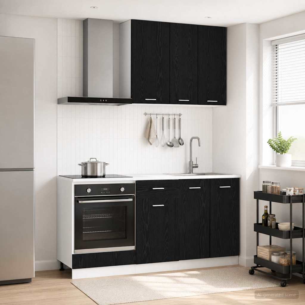 vidaXL Μονάδα κουζίνας LYON 5 pcs Μαύρη Δρυς Επεξεργασμένο Ξύλο