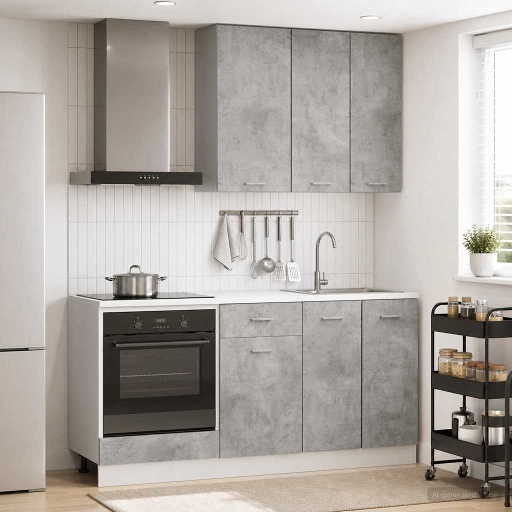 vidaXL Μονάδα κουζίνας LYON 5 pcs Γκρι Σκυροδέματος Επεξεργασμένο Ξύλο