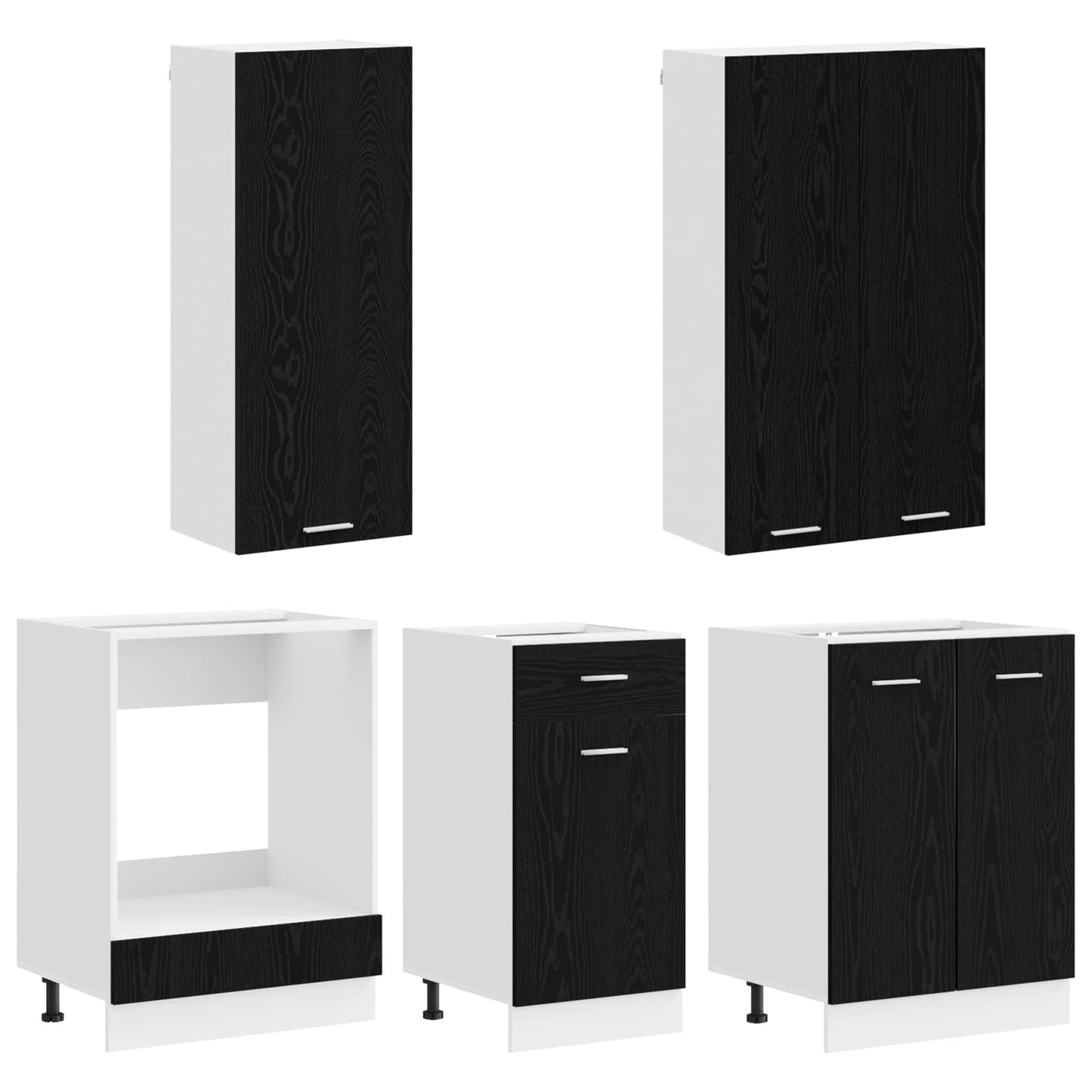 vidaXL Μονάδα κουζίνας LYON 5 pcs Μαύρη Δρυς Επεξεργασμένο Ξύλο