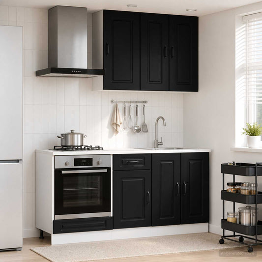 vidaXL Μονάδα κουζίνας KALMAR 5 pcs Μαύρο Επεξεργασμένο Ξύλο