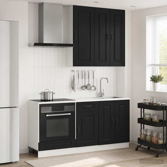 vidaXL Μονάδα κουζίνας KALMAR 5 pcs Μαύρο Επεξεργασμένο Ξύλο