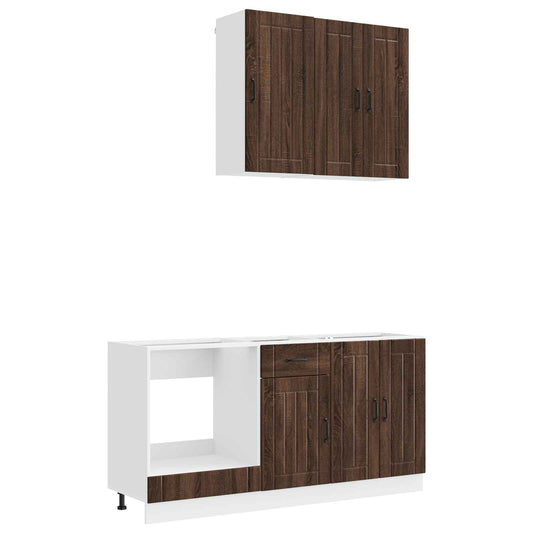 vidaXL Μονάδα κουζίνας LUCCA 5 pcs Καφέ Ξύλο Δρυός Επεξεργασμένο Ξύλο