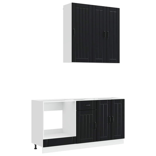 vidaXL Μονάδα κουζίνας LUCCA 5 pcs Μαύρο Επεξεργασμένο Ξύλο
