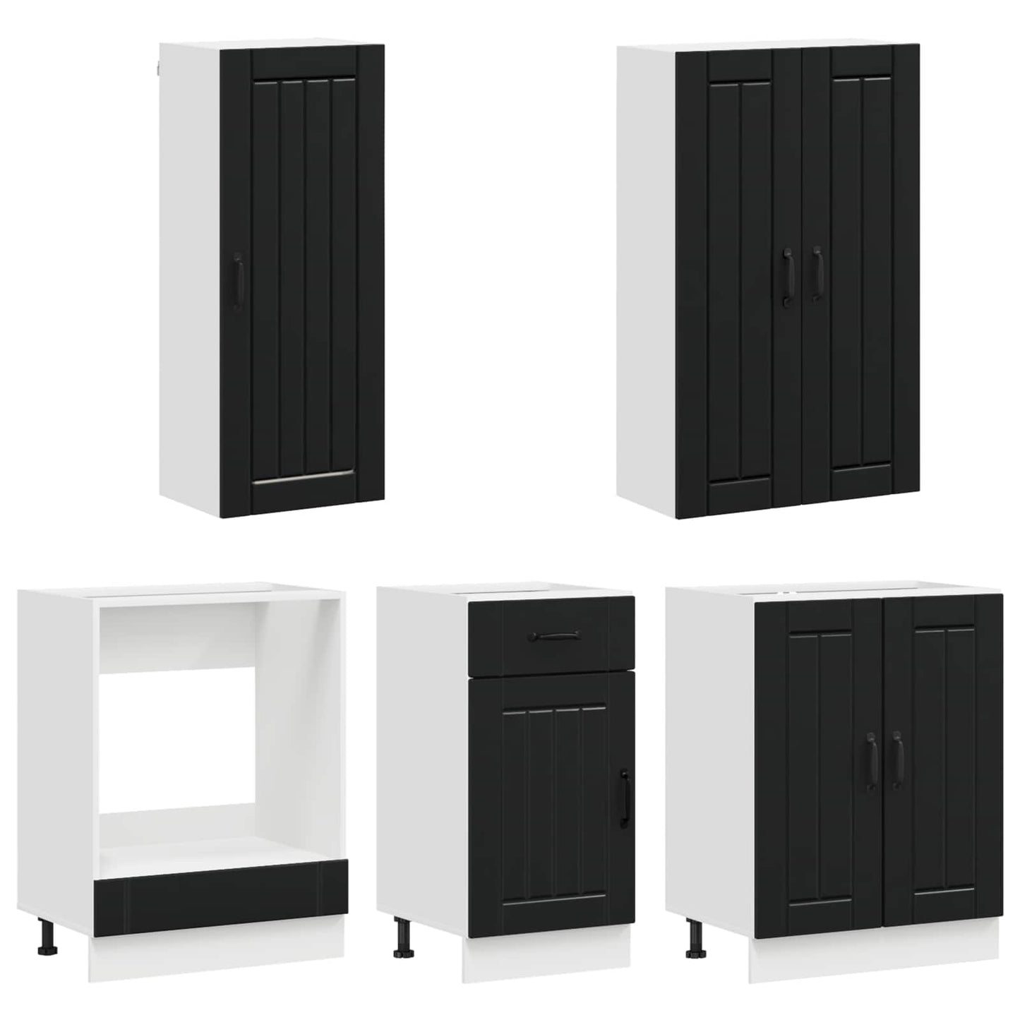 vidaXL Μονάδα κουζίνας LUCCA 5 pcs Μαύρο Επεξεργασμένο Ξύλο