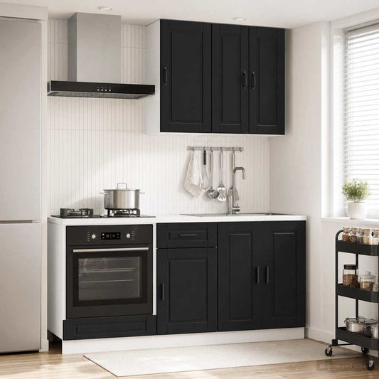 vidaXL Μονάδα κουζίνας PORTO 5 pcs Μαύρο Επεξεργασμένο Ξύλο