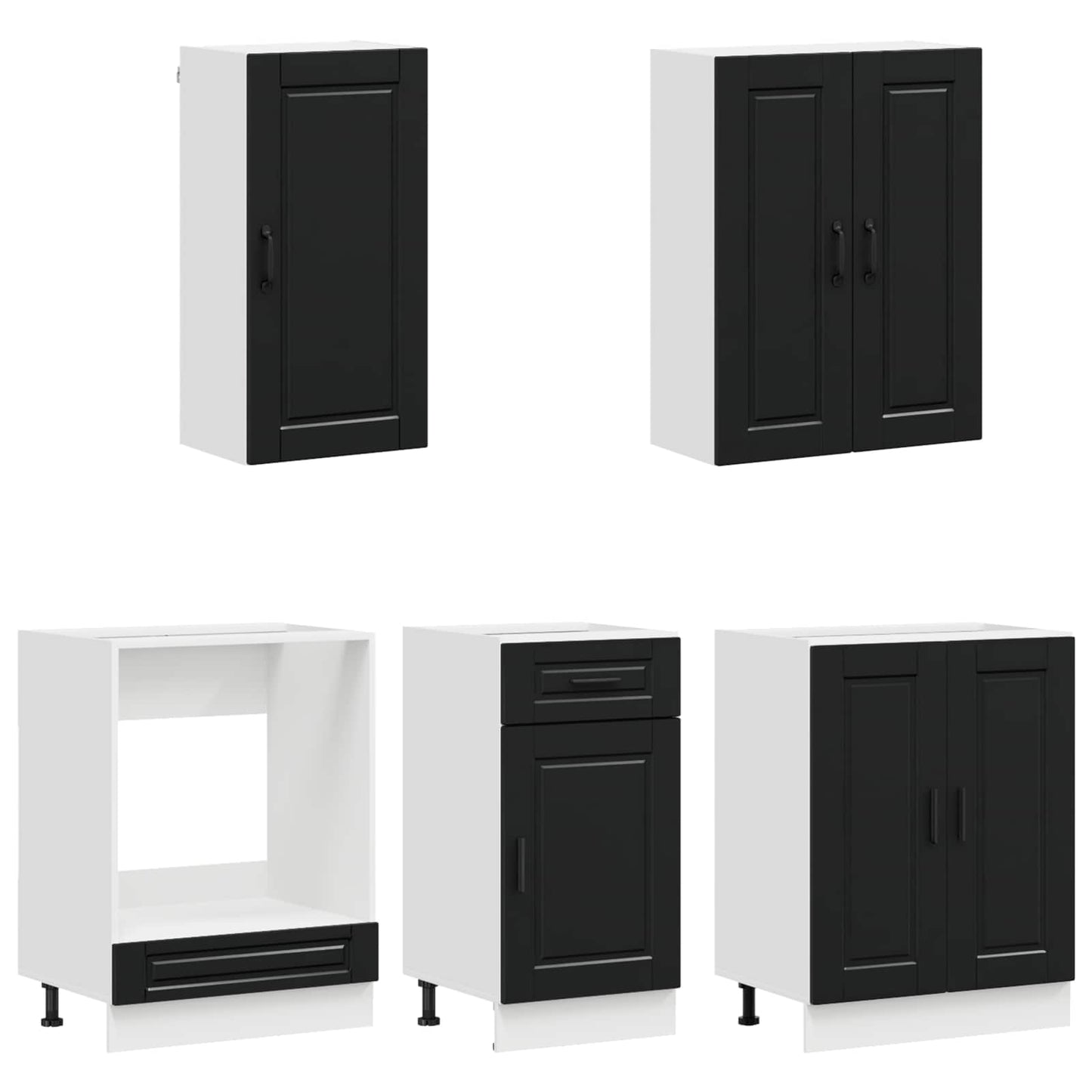 vidaXL Μονάδα κουζίνας PORTO 5 pcs Μαύρο Επεξεργασμένο Ξύλο