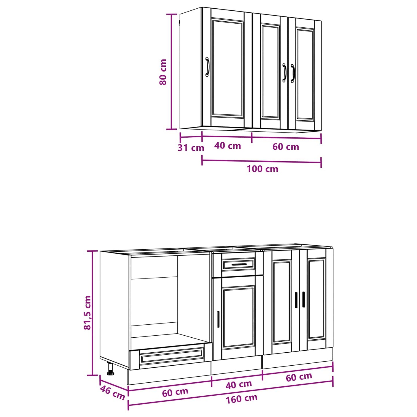 vidaXL Μονάδα κουζίνας PORTO 5 pcs Μαύρο Επεξεργασμένο Ξύλο