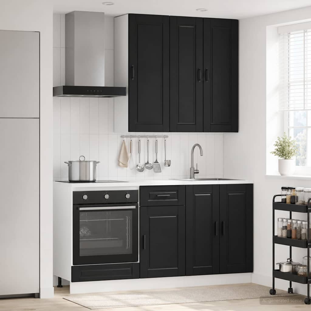 vidaXL Μονάδα κουζίνας PORTO 5 pcs Μαύρο Επεξεργασμένο Ξύλο
