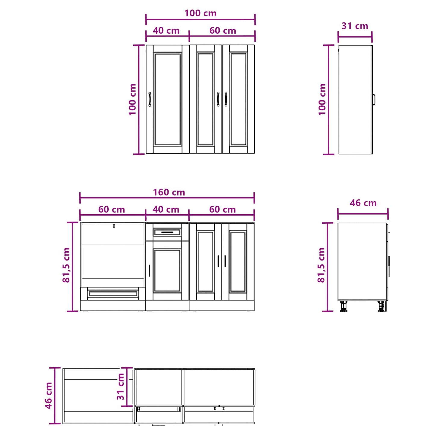 vidaXL Μονάδα κουζίνας PORTO 5 pcs Μαύρο Επεξεργασμένο Ξύλο