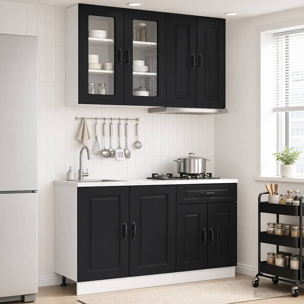 vidaXL Μονάδα κουζίνας KALMAR 4 pcs Μαύρο Επεξεργασμένο Ξύλο