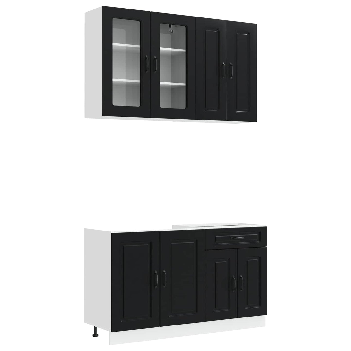 vidaXL Μονάδα κουζίνας KALMAR 4 pcs Μαύρο Επεξεργασμένο Ξύλο