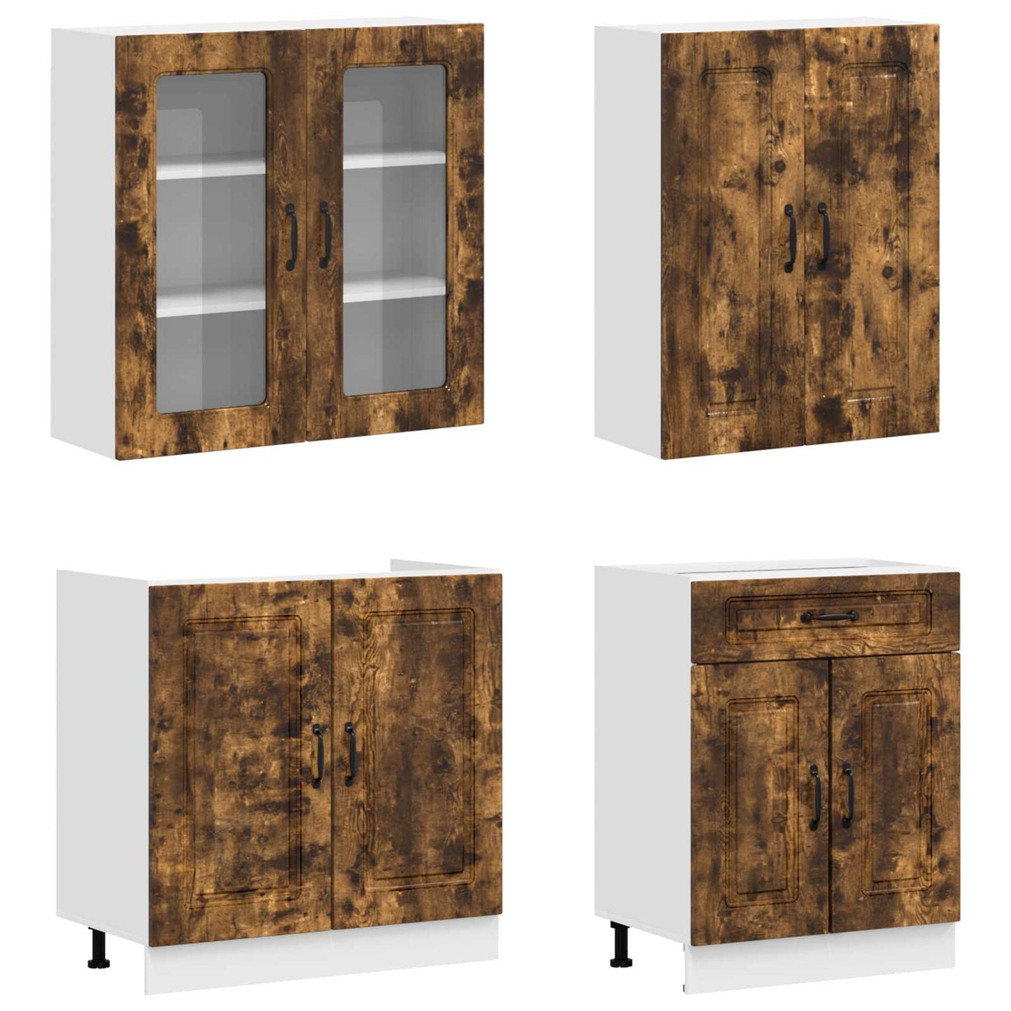 vidaXL Μονάδα κουζίνας KALMAR 4 pcs Καπνισμένο Ξύλο Δρυός