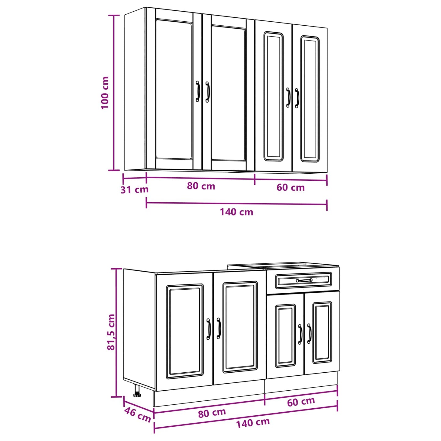 vidaXL Μονάδα κουζίνας KALMAR 4 pcs Παλαιωμένο ξύλο Επεξεργασμένο Ξύλο