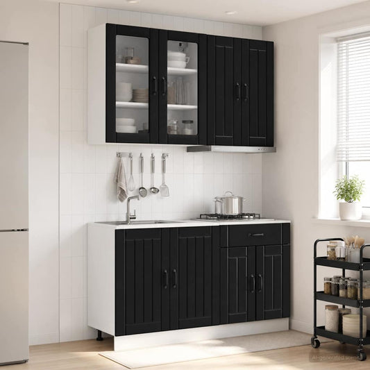 vidaXL Μονάδα κουζίνας LUCCA 4 pcs Μαύρο Επεξεργασμένο Ξύλο