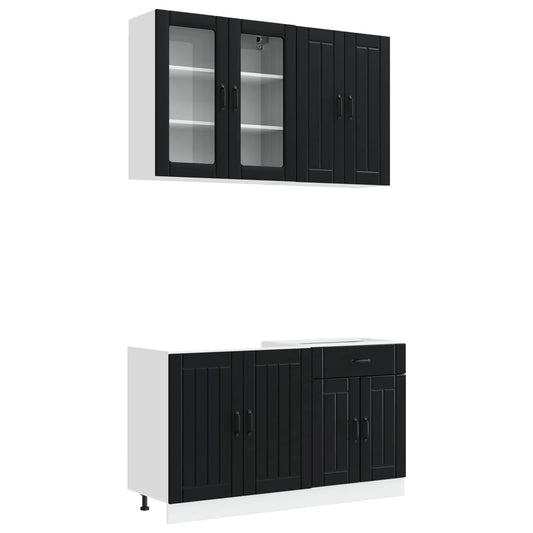 vidaXL Μονάδα κουζίνας LUCCA 4 pcs Μαύρο Επεξεργασμένο Ξύλο