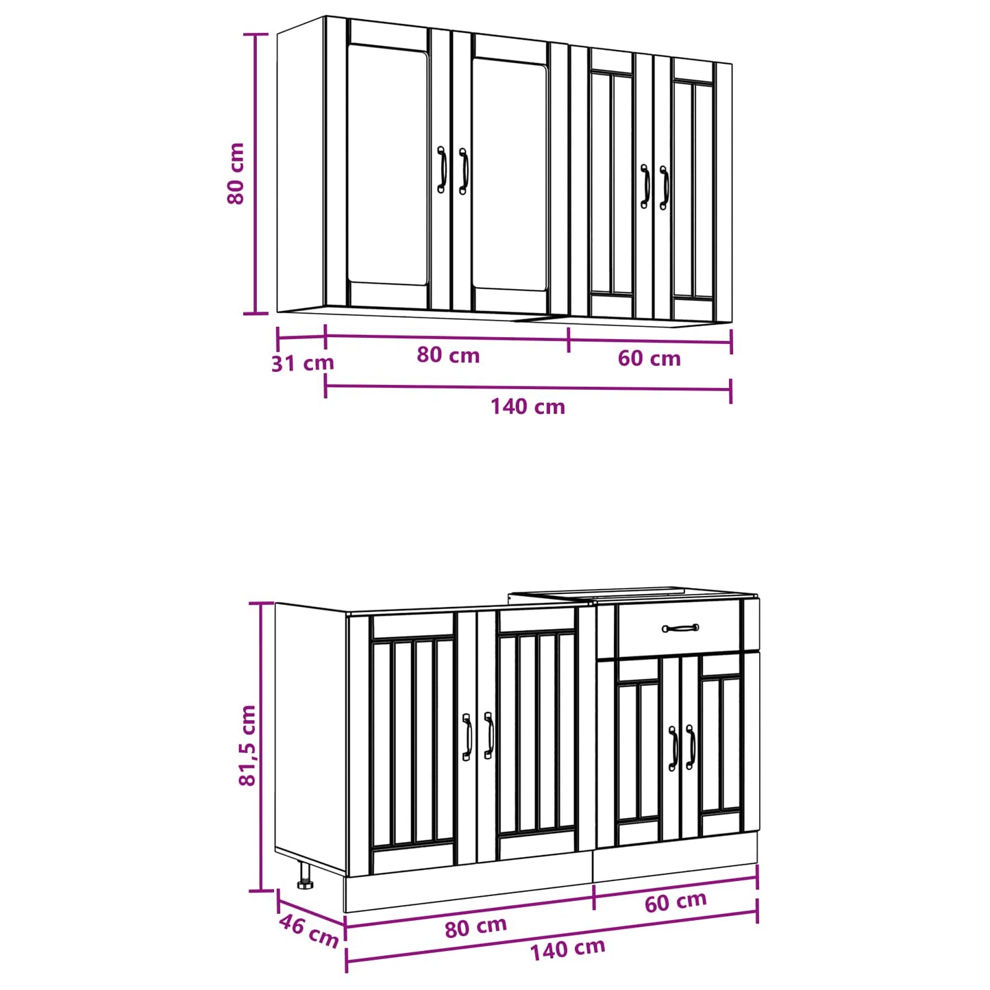 vidaXL Μονάδα κουζίνας LUCCA 4 pcs Γυαλιστερό Λευκό Επεξεργασμένο Ξύλο