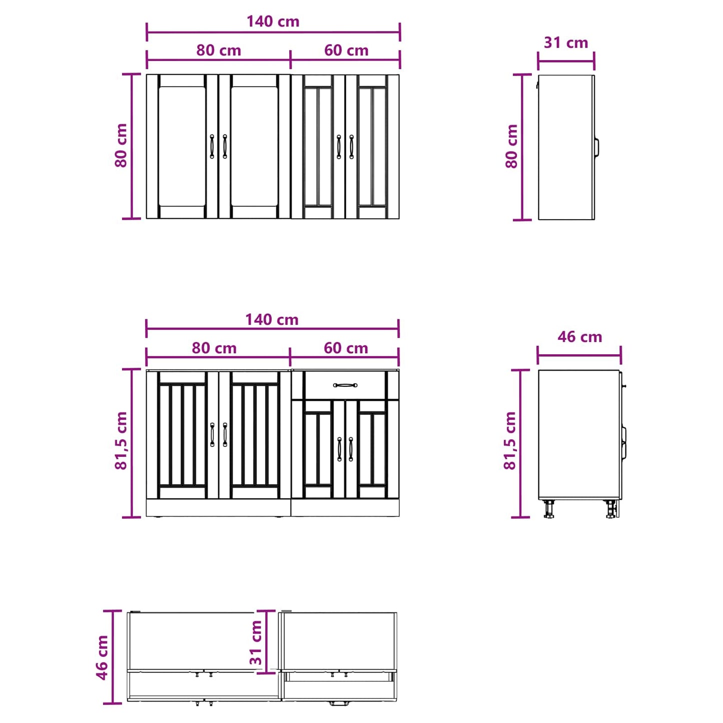 vidaXL Μονάδα κουζίνας LUCCA 4 pcs Γκρι Sonoma Επεξεργασμένο Ξύλο
