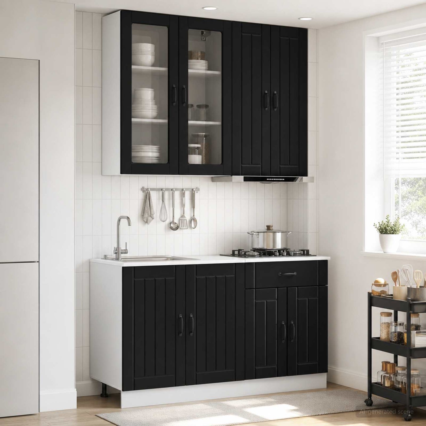 vidaXL Μονάδα κουζίνας LUCCA 4 pcs Μαύρο Επεξεργασμένο Ξύλο
