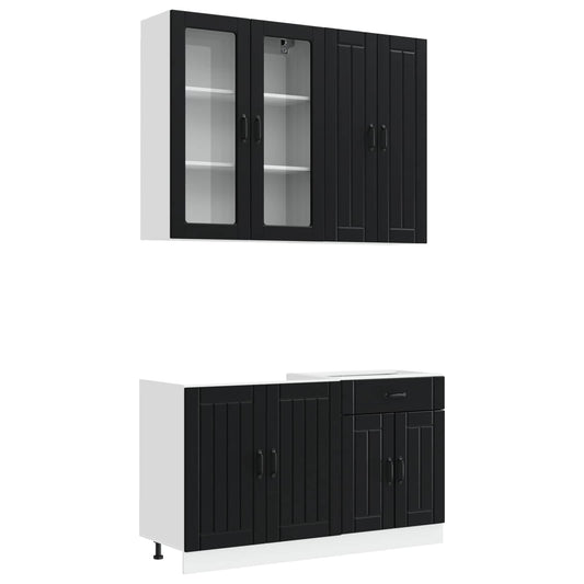 vidaXL Μονάδα κουζίνας LUCCA 4 pcs Μαύρο Επεξεργασμένο Ξύλο