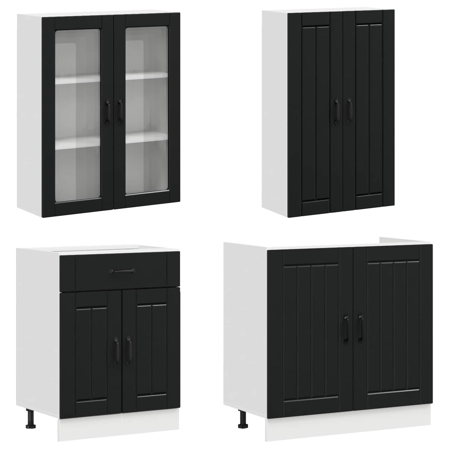 vidaXL Μονάδα κουζίνας LUCCA 4 pcs Μαύρο Επεξεργασμένο Ξύλο