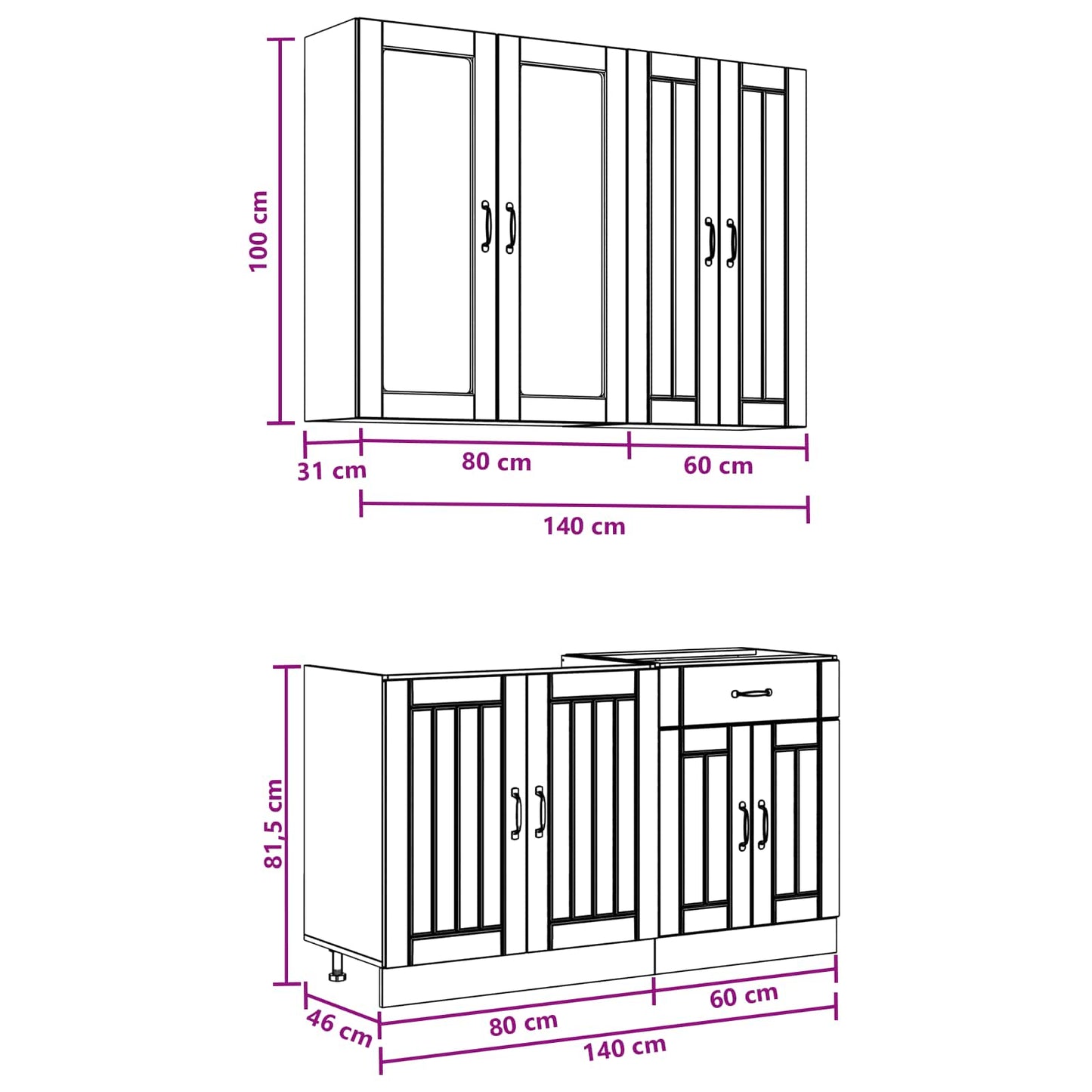 vidaXL Μονάδα κουζίνας LUCCA 4 pcs Γυαλιστερό Λευκό Επεξεργασμένο Ξύλο