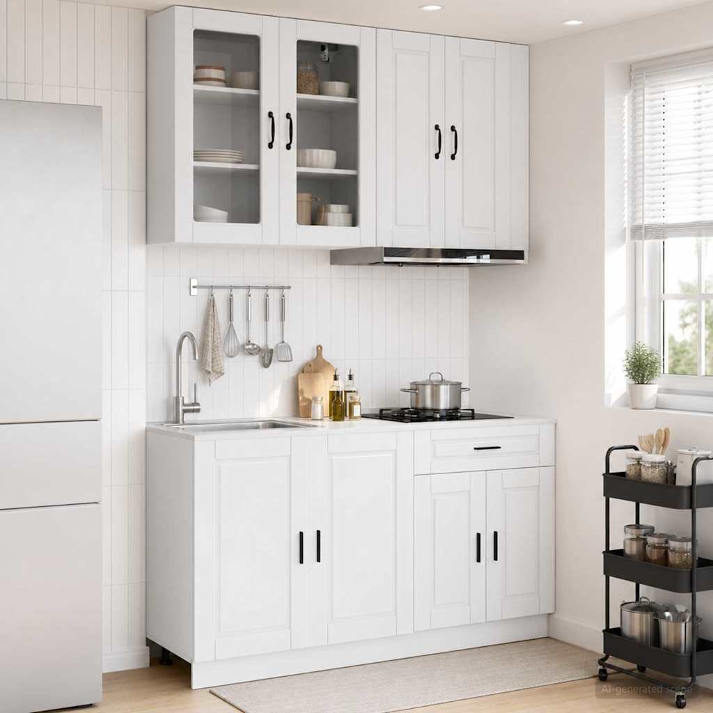 vidaXL Μονάδα κουζίνας PORTO 4 pcs Γυαλιστερό Λευκό Επεξεργασμένο Ξύλο
