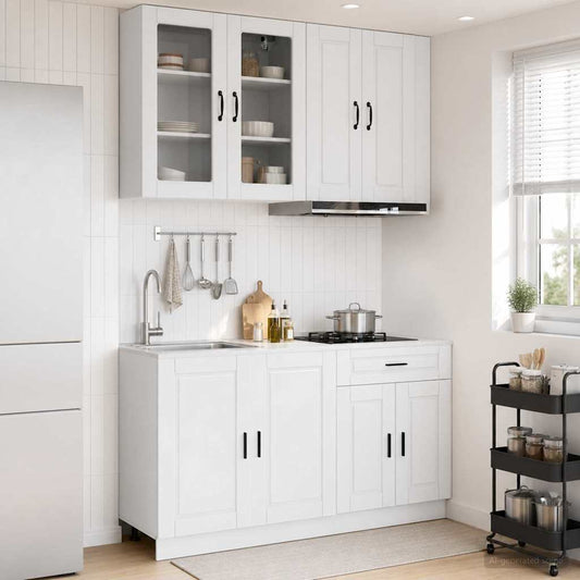 vidaXL Μονάδα κουζίνας PORTO 4 pcs Γυαλιστερό Λευκό Επεξεργασμένο Ξύλο